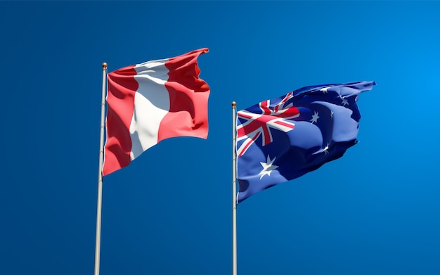 Beautiful national state flags of peru and australia together