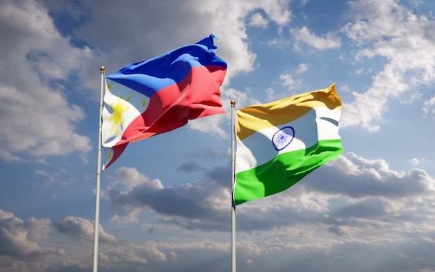 Beautiful national state flags of Philippines and India together