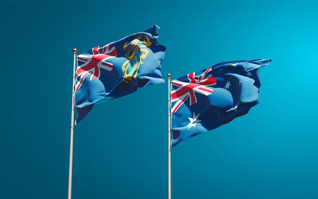 Beautiful national state flags of Pitcairn Islands and Australia together