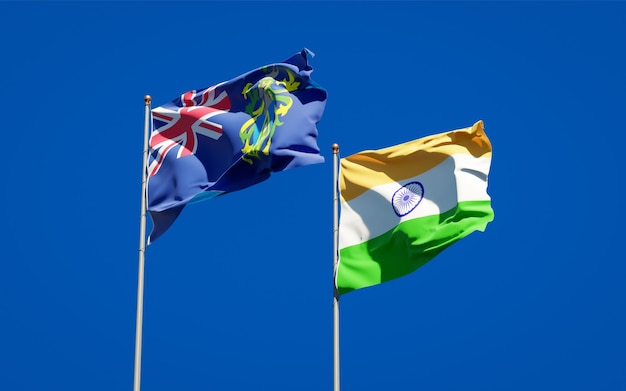 Beautiful national state flags of Pitcairn Islands and India together