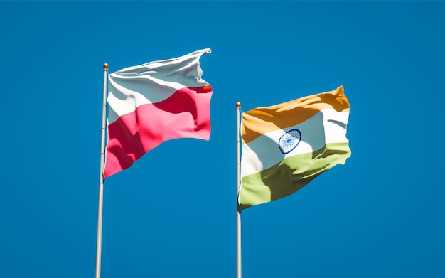 Beautiful national state flags of Poland and India together