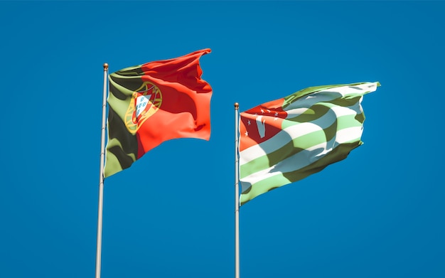 Beautiful national state flags of Portugal and Abkhazia together