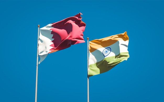 Beautiful national state flags of Qatar and India together