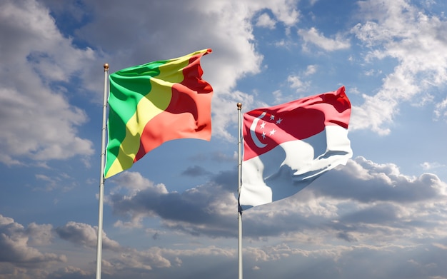 Beautiful national state flags of Republic of the Congo and Singapore together