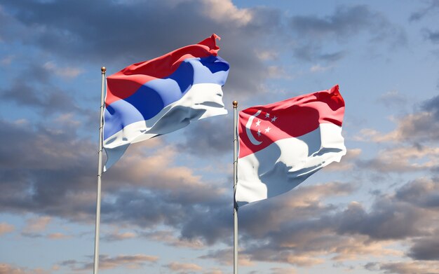 Beautiful national state flags of Republika Srpska and Singapore together