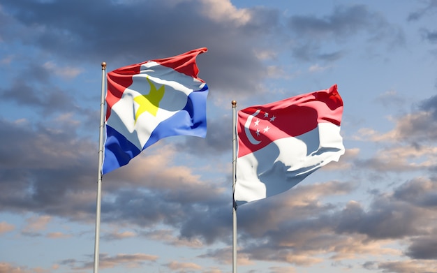 Beautiful national state flags of Saba and Singapore together