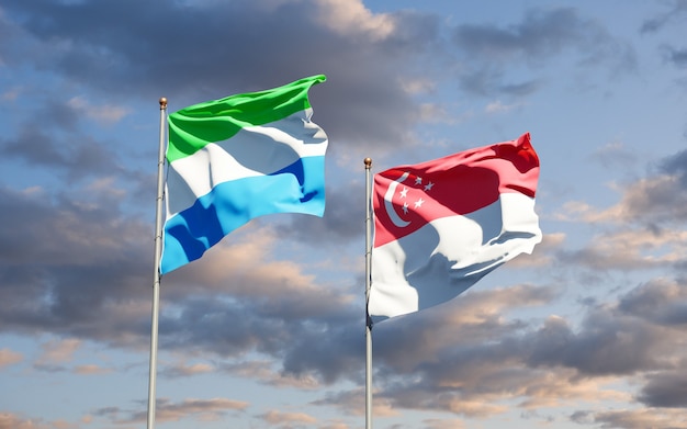 Beautiful national state flags of Sierra Leone and Singapore together