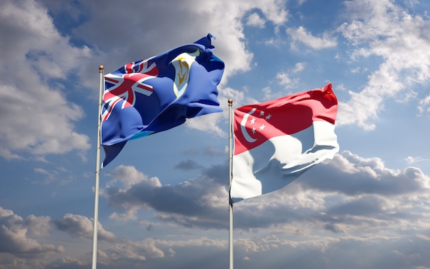 Beautiful national state flags of Singapore and Anguilla