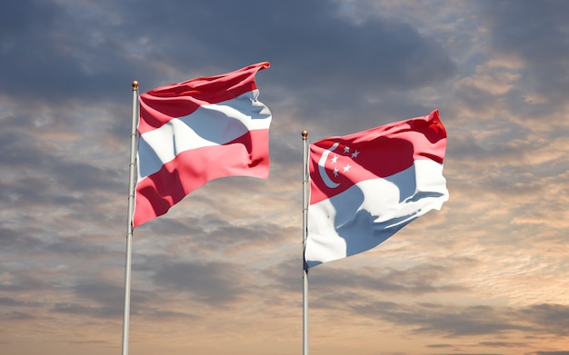 Beautiful national state flags of Singapore and Austria