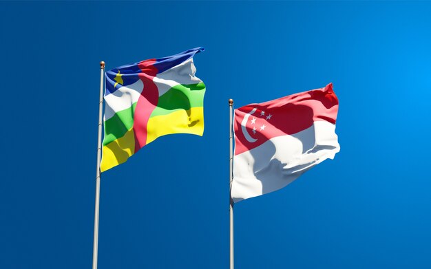 Beautiful national state flags of Singapore and CAR Central African Republic