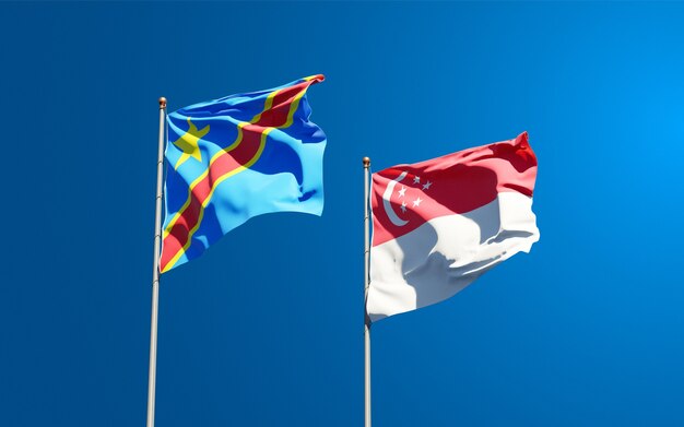 Beautiful national state flags of Singapore and Congo