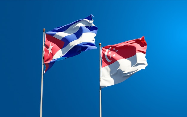 Beautiful national state flags of Singapore and Cuba