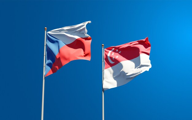 Beautiful national state flags of Singapore and Czech