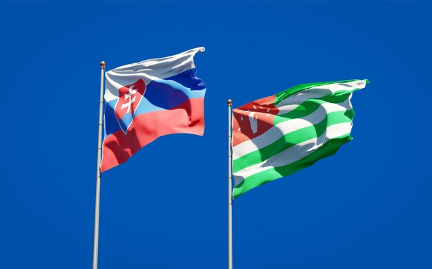 Beautiful national state flags of Slovakia and Abkhazia together