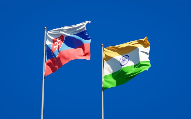 Beautiful national state flags of Slovakia and India together