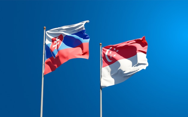 Beautiful national state flags of Slovakia and Singapore together