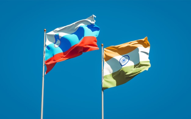 Beautiful national state flags of Slovenia and India together