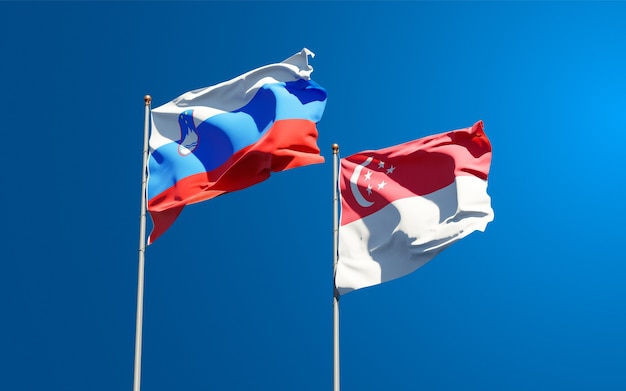 Beautiful national state flags of Slovenia and Singapore together