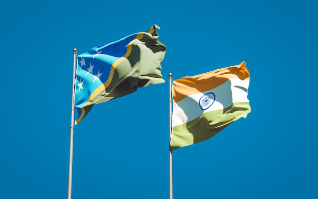 Beautiful national state flags of Solomon Islands and India together