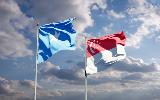 Beautiful national state flags of Somalia and Singapore together