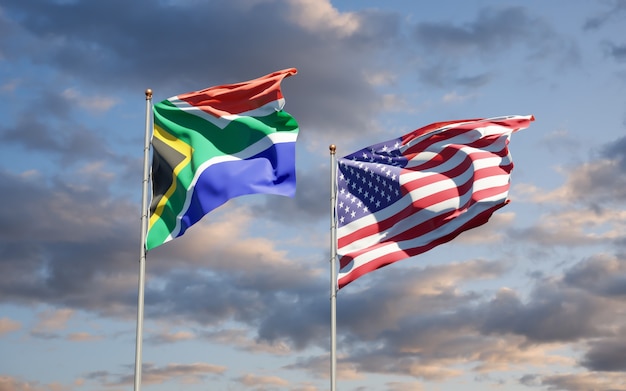 Beautiful national state flags of South Africa and USA together