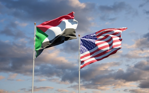 Beautiful national state flags of Sudan and USA together