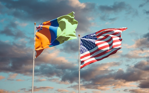 Beautiful national state flags of Sultanate of M'Simbati and USA together