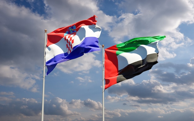 Photo beautiful national state flags together at the sky