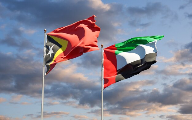 Photo beautiful national state flags together at the sky