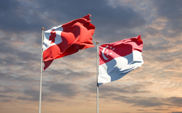 Beautiful national state flags of Tonga and Singapore together