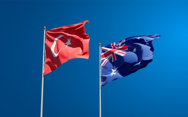 Beautiful national state flags of Turkey and Australia together