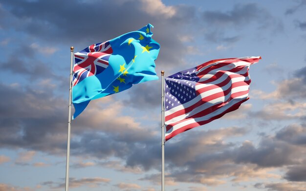 Beautiful national state flags of Tuvalu and USA together