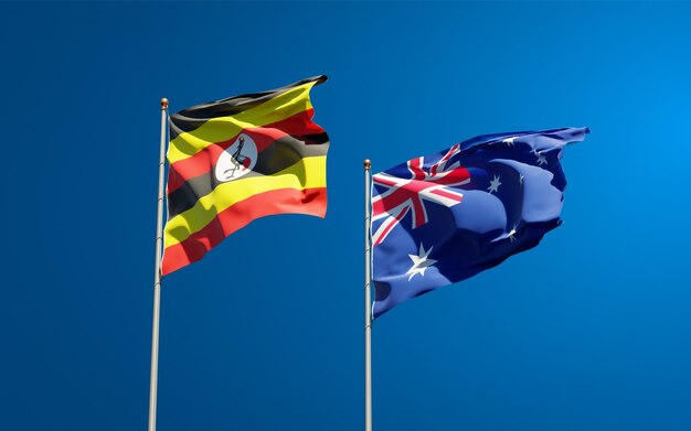 Beautiful national state flags of Uganda and Australia together