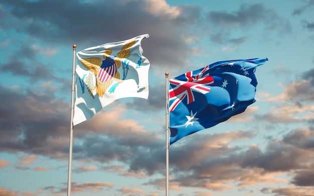 Beautiful national state flags of United States Virgin Islands and Australia together