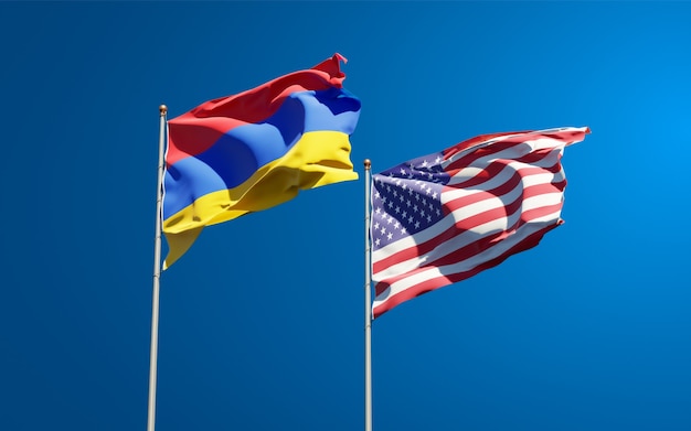 Beautiful national state flags of USA and Armenia together