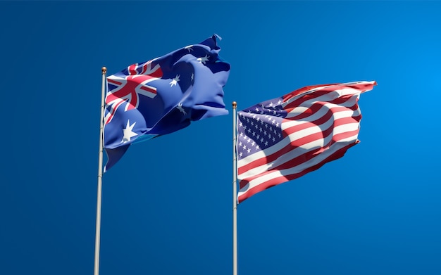 Beautiful national state flags of usa and australia together