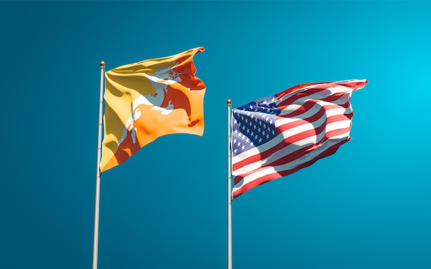 Beautiful national state flags of USA and Bhutan together