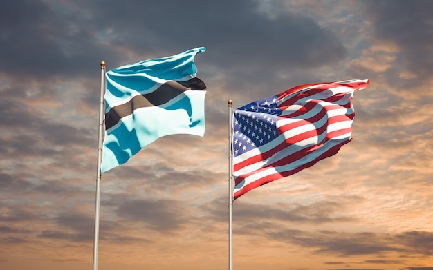 Beautiful national state flags of USA and Botswana together