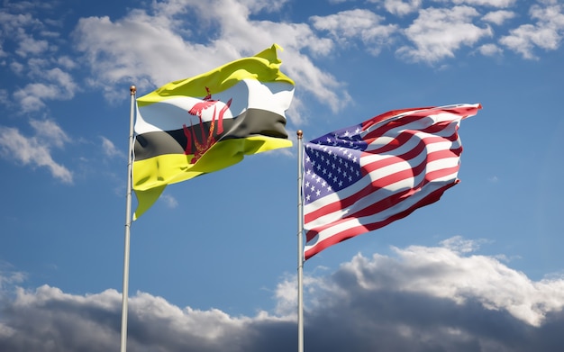 Beautiful national state flags of USA and Brunei together