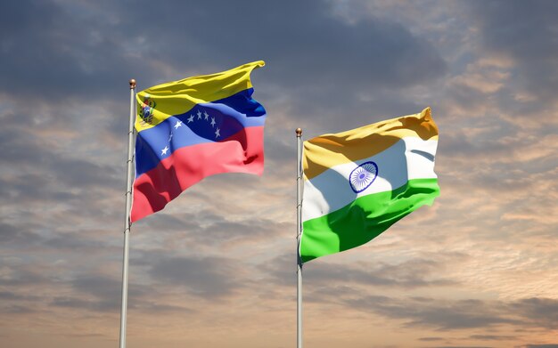 Beautiful national state flags of Venezuela and India together