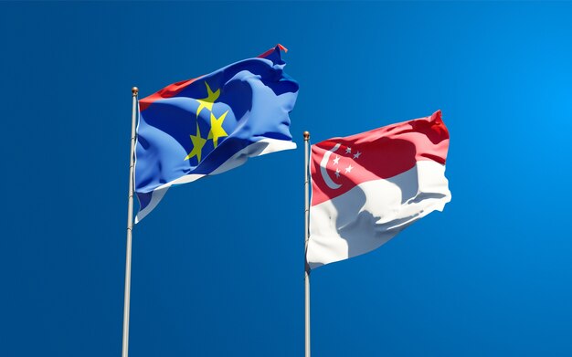 Beautiful national state flags of Vojvodina and Singapore together