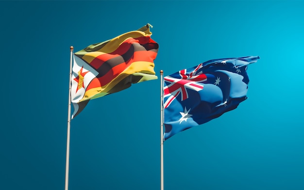 Beautiful national state flags of Zimbabwe and Australia together