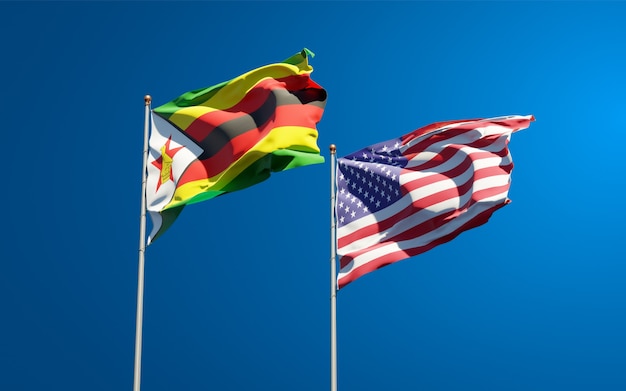 Beautiful national state flags of Zimbabwe and USA together