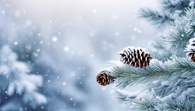 Beautiful natural background image of banner format on new year theme branches of a coniferous tre