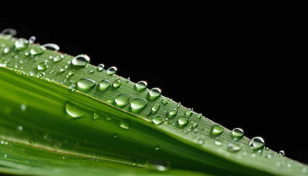 Beautiful natural dew drops or rain on fresh grass leaf isolated on transparent background Closeup