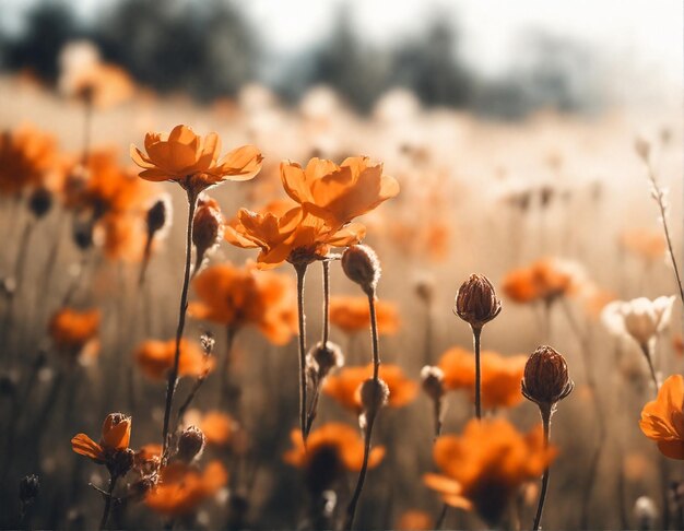 Beautiful natural floral background with field full of flowers in bloom