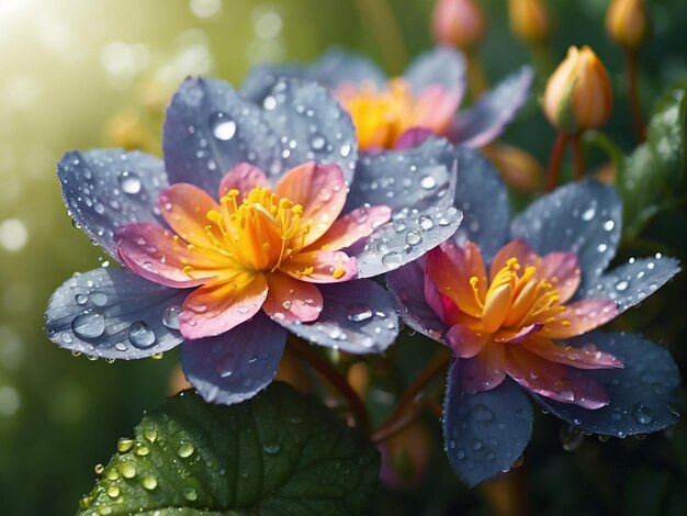 Photo beautiful natural flowers with morning dew