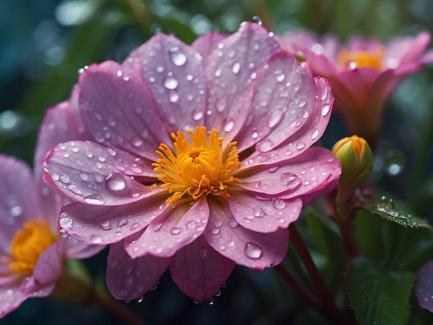 Foto bellissimi fiori naturali con la rugiada mattutina