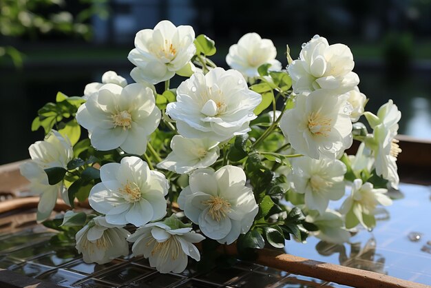 Photo beautiful natural green and white color flowers
