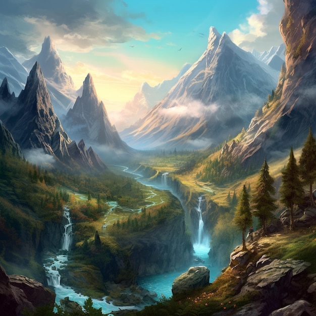 Beautiful natural landscape ethereal vast mountain landscape